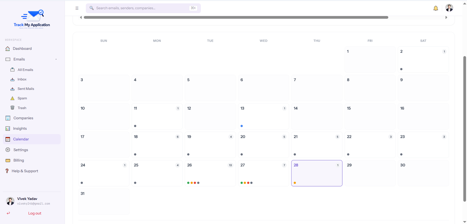 TrackMyApplication calendar view